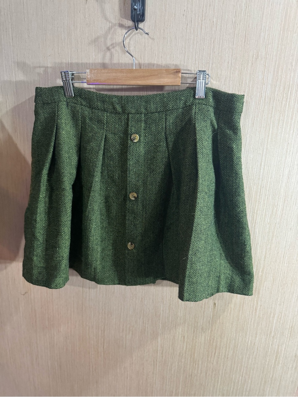 Walter Baker Olive Green Herringbone Button-Front Skirt Size 12